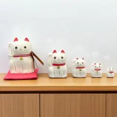 はりこーシカ 招き猫 白 招き猫 置物 5体セット 和紙製