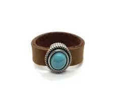 本革 レザー ターコイズ リング 指輪 ダークブラウン