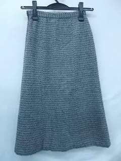 送料込 古着　ウール　ミモレ丈スカート　Aライン　カーキ　グレー　Y