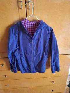 リバーシブル紫 フード付きジャケット チェック柄