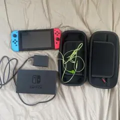 ジャンク Nintendo Switch 本体 青/赤 イヤフォン・ケース付