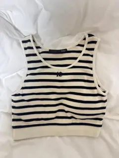 Heather 白黒ストライプ タンクトップ カップ付き