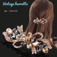 バレッタ　梅の花　リボン　ブラウン　2段階ロック式留め具でしっかりホールド