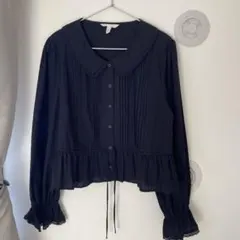 H&M フリル長袖ブラウス 黒