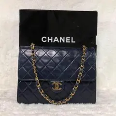 ★美品★ シャネル チェーン ショルダーバッグ ラムスキン マトラッセ ネイビー