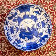 古伊万里　輪花金彩色絵7寸皿　吉祥文 N152-033m.jpg