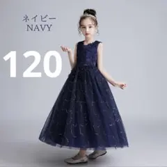 【美品】ネイビー 刺繍付きドレス 120のサムネイル