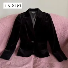美品☆【INDIVI】黒 ベルベット ジャケット38 結婚式 フォーマルにも♪
