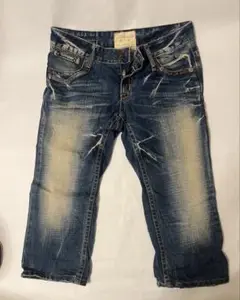 Lolita Jeans ダメージ加工 クロップドパンツ メタルビーズ付 L