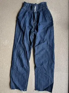 ZARA ハイウエスト　ワイドデニム　インディゴ