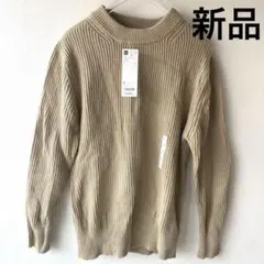 43 新品タグ付 GU コットンアゼ クルーネックセーター ベージュ S