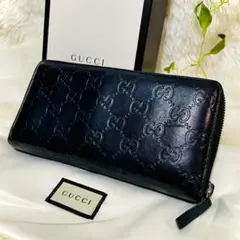 美品⭐️即日/本物❤️GUCCI ジッピー 長財布 シマレザー ウォレットGG柄