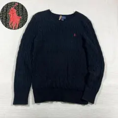 ポロラルフローレン　ケーブルニット　コットン　ポニー刺繍　洗える　L　ブラック