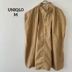ユニクロU バンドカラーブラウス ギャザー長袖 イエロー M