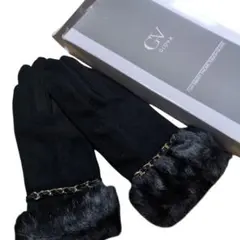 GV GLOVA ブラック手袋 ファー付き