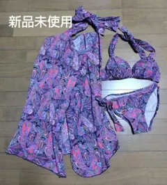 新品 水着 ペイズリー ビキニ ホルターネック ワンピース 3点セット Sサイズのサムネイル
