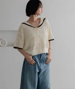 LOWRYSFARM セーラーレーシーカーディガン アイボリー