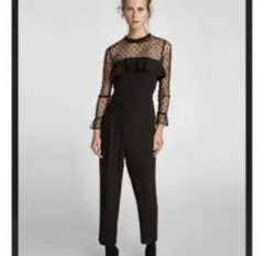 ZARA ♡ドット柄シースルー オールインワン ブラックのサムネイル