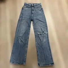 H&M ハイライズ デニムパンツ ダメージ加工 ブルー EUR32