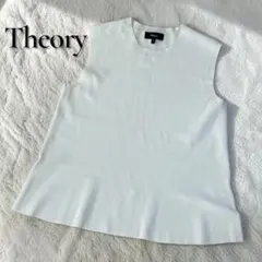 Theory ノースリーブニット 白 S ペプラム フレア 春夏 クルーネック