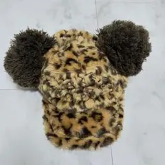 ディズニーファンキャップヒョウ柄ポンポン耳付き帽子