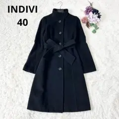 INDIVI インディヴィ スタンドカラーコート 羊毛アンゴラ ブラック 40