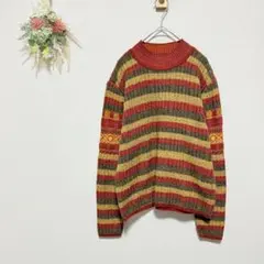 美品 Fred une 【M】 ストライプ ニットセーター 昭和レトロ 日本製