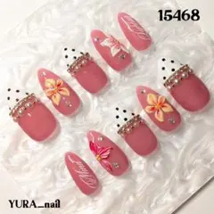 【現品】夏ネイル トレンドネイル フラワー ドット ちゅるん 韓国 ネイルチップのサムネイル