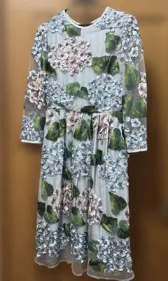 紫陽花　あじさい　刺繍　フラワー　花柄　ワンピース ミントグリーン