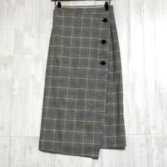 ローリーズファーム　チェック ラップスカート　ウエストゴム　グレー　M