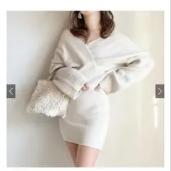 カシュクール　オフショルダー ニットミニワンピース