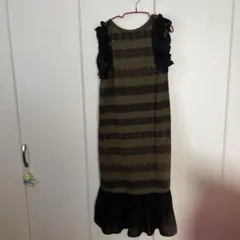 アンドラブ　ノースリーブ ロングワンピース カーキ×ブラック LLのサムネイル