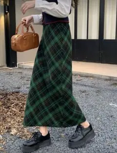 チェックスカート緑