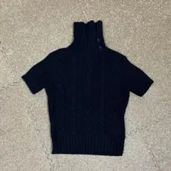 【Calvin Klein】 黒 半袖 ケーブルニット タートルネック