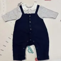 【新品未使用】ネイビー ボーダーロンパース 60cm