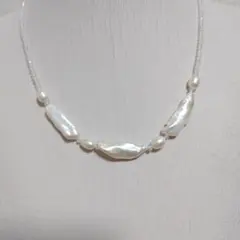 高品質淡水パール とキラキラ水晶のシンプル ネックレス