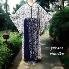 (あ945)浴衣リメイク☘️ロング丈ワンピース