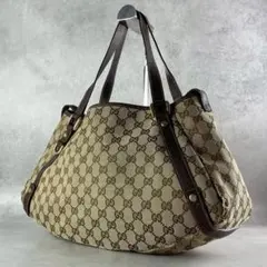 美品 グッチ GGキャンバス ショルダー トート ブラウン 肩掛け A4収納可