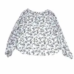 UNIQLO ブラウス XL ホワイト花柄 長袖Vネックくるみボタン
