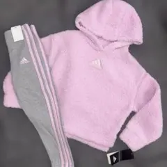 adidas シェルパ フーディー＆タイツ セット ピンク 5