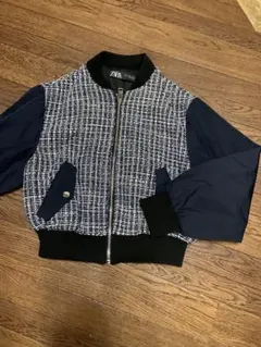 ZARA 完売　ツイード✖️ナイロンノーカラー切り替えボンバージャケット　美品