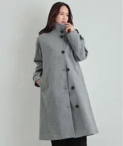 グレー ロングコート スタンドカラー