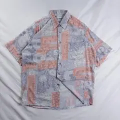 ビンテージ古着 90s 好配色 アート 水彩 抽象 幾何学 レトロ 総柄シャツ