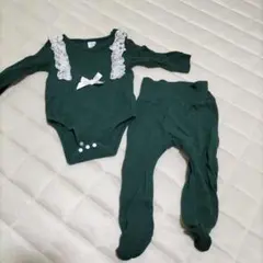 SHEIN ダークグリーンロンパースセット 8-9M