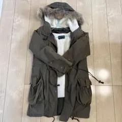 オリーブ色 フード付きモッズコート