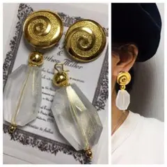 982 2way☺︎アンティークゴールドのピアス×くすみクリアゴールド☺︎
