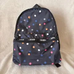 レスポートサック　リュック　ドット　カラフル　黒