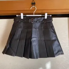 黒 合成皮革 プリーツミニスカート