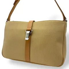 クレージュ ショルダーバッグ 肩掛け キャンバス レザー ベージュ系 金具ロゴ