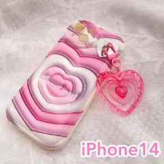 チャーム付き ピンク ハート スマホケース iPhone14